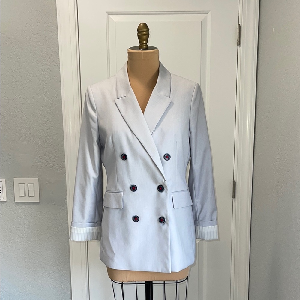 DKNY Blue Double-Breasted Blazer with Classic Lapel Size 10